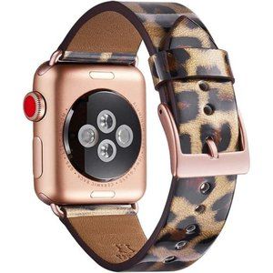 Apple Watch Band with Leopard Print Leather